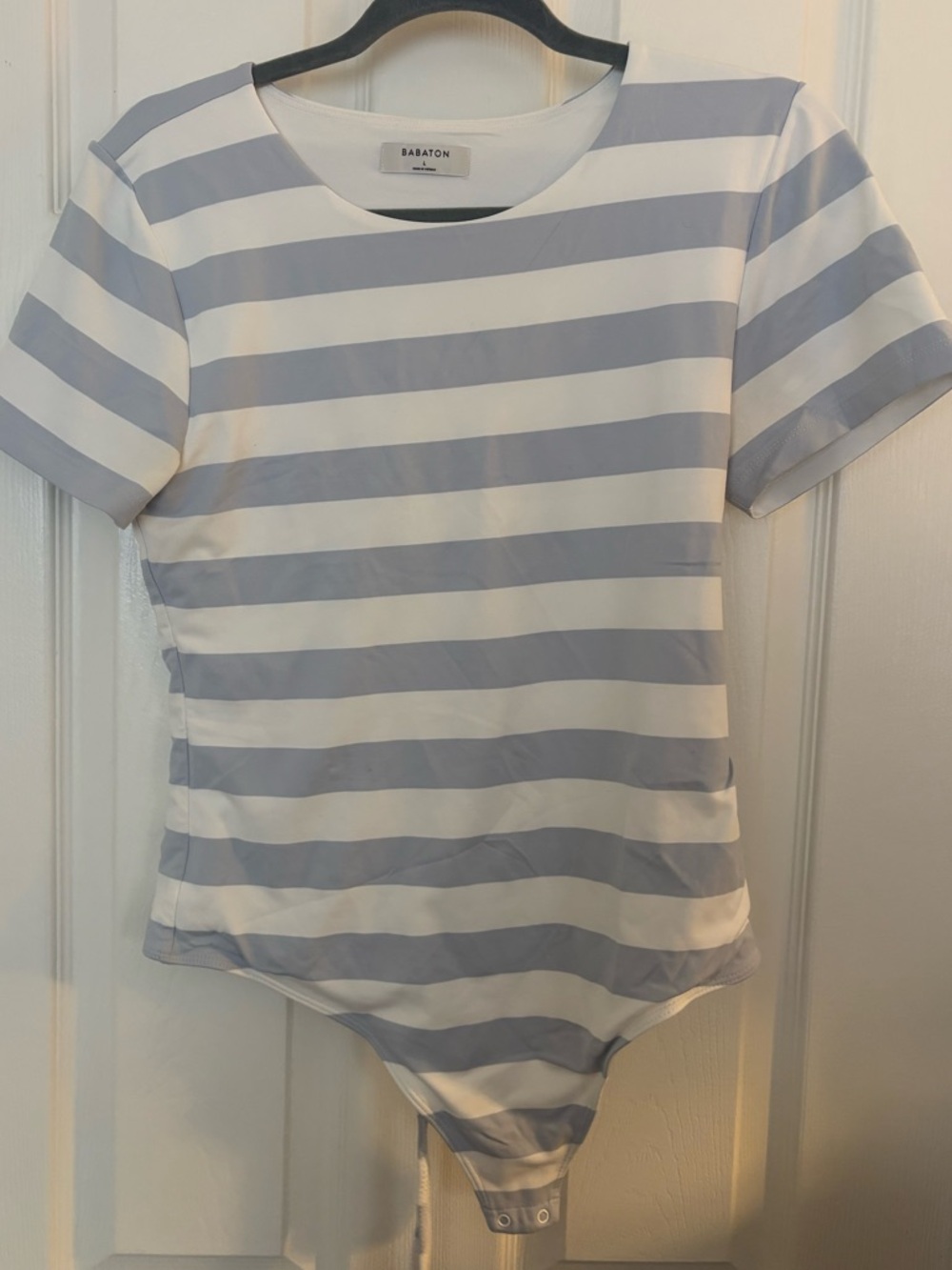 White and blue Striped Short Sleeve Bodysuit